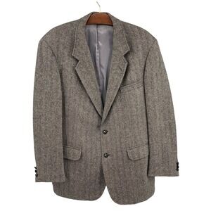 Brookmore Mens 46R Wool Blazer Two Button Brown Jacket Herringbone Coat Business